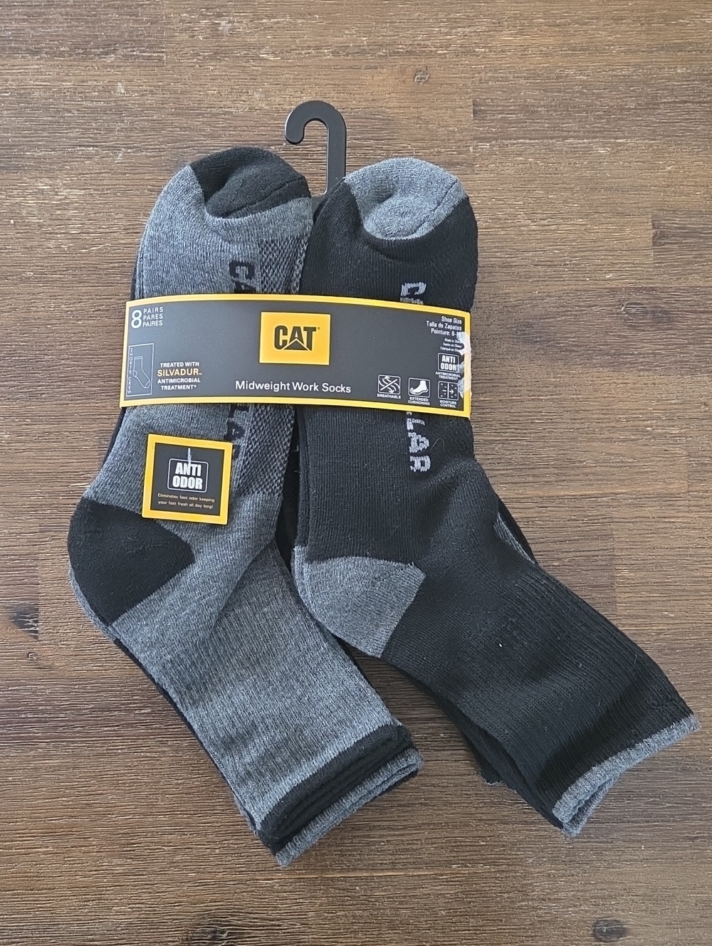 CAT Midweight Work Crew Socks - Black & Gray (8 Pairs) Size 8-12